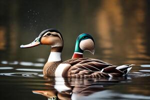 ai généré deux canards nager dans le l'eau photo