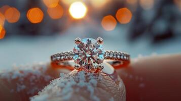 ai généré proche en haut de les personnes main en portant diamant bague photo