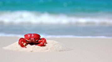 ai généré magnifique Crabe sur le plage, flou mer Contexte photo