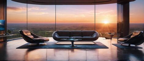 ai généré grand vivant pièce dans futuriste style, futuriste meubles photo