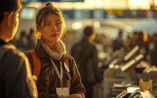 ai généré occupé aéroport vérifier dans zone photo