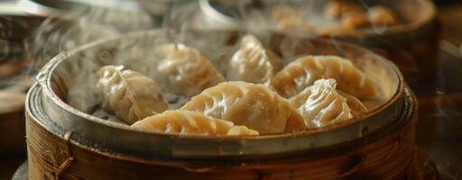 ai généré phénix asiatique nourriture restaurant Dumplings dans à la vapeur photo