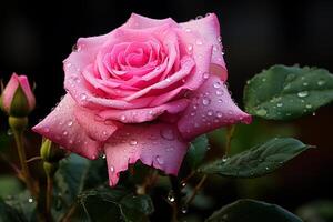 ai généré le enchanteur beauté de après le pluie rose des roses photo