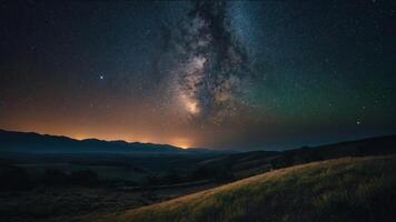 ai généré pétillant étoiles sur une calme nuit photo