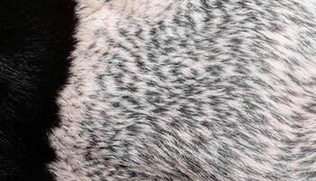 le macro photo de étiré peau de noir et blanc vache couverture avec la laine texture