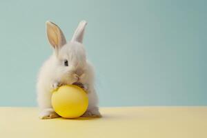 ai généré mignonne lapin lapin et Pâques œuf. concept de content Pâques journée. photo
