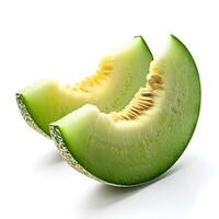 ai généré miellat melon isolé sur blanc Contexte avec ombre. Frais mûr miellat fruit. miellat melon tranches photo