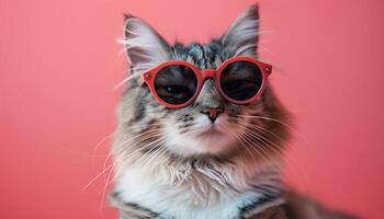ai généré chat portant des lunettes de soleil sur Facile Contexte. félin chat avec des lunettes de soleil isolé sur Contexte. à la mode velu chat posant pour caméra dans des lunettes de soleil photo
