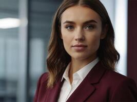 ai généré affaires magnifique femme dans costume posant photo