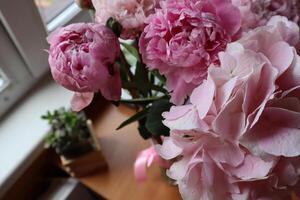 bouquet de rose pivoines, proche en haut. photo