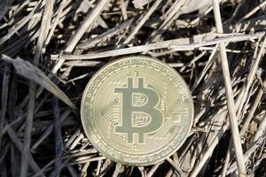 d'or bitcoin sur abstrait Contexte. photo