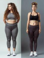 ai généré transformation de les femmes corps dans des sports soutien-gorge et leggings photo