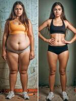 ai généré les femmes corps transformé après poids perte tonique bras, jambes, poitrine, et taille photo