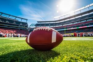 ai généré Football sur champ dans journée de revanche photo