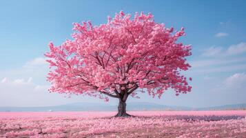 ai généré rose arbre permanent dans champ photo