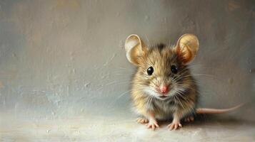 ai généré petit Souris séance sur Haut de une table photo