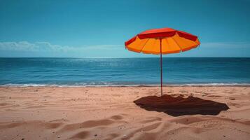 ai généré coloré parapluie sur sablonneux plage photo