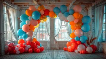 ai généré groupe de des ballons flottant dans le air photo