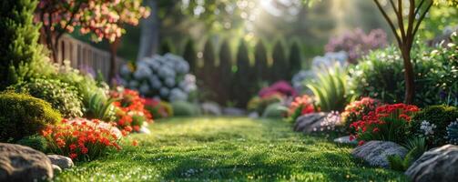 ai généré une grand arrière-cour avec beaucoup différent les plantes photo