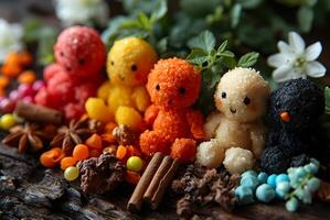 ai généré différent coloré poupée scènes pour des gamins jouets photo