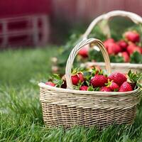 ai généré pae de Frais des fraises dans bol sur blanc en bois Contexte. Haut vue indiquer. photo