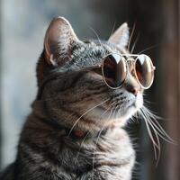 ai généré une chat dans des lunettes de soleil en train de préparer pour le A venir été saison photo