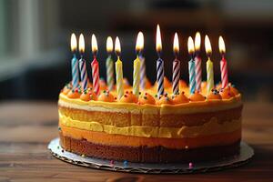 ai généré ultime anniversaire gâteau avec bougie professionnel La publicité nourriture la photographie photo