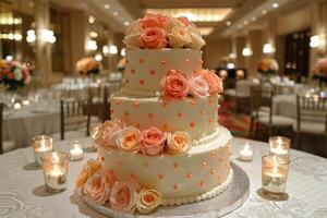 ai généré magnifique décoré mariage gâteau conception professionnel La publicité nourriture la photographie photo