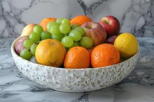 ai généré petit déjeuner avec une Frais des fruits bol La publicité nourriture la photographie photo