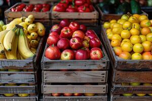 ai généré Frais des fruits et des légumes dans le boîte La publicité nourriture la photographie photo