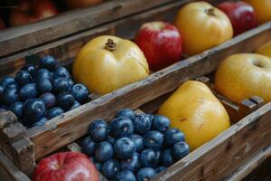 ai généré Frais des fruits et des légumes dans le boîte La publicité nourriture la photographie photo