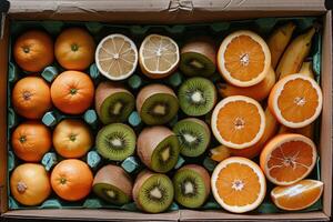 ai généré Frais des fruits et des légumes dans le boîte La publicité nourriture la photographie photo