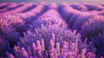 ai généré une vaste étendue de violet lavande des champs élongation à le horizon, leur fragrance pendaison lourd dans le air photo