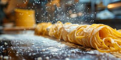 ai généré classique Pâtes sur cuisine Contexte. régime et nourriture concept. photo