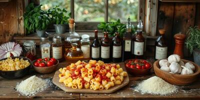 ai généré classique Pâtes sur cuisine Contexte. régime et nourriture concept. photo