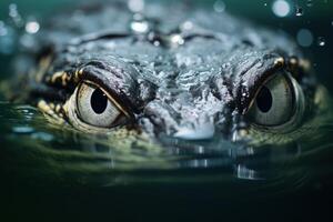 ai généré crocodile œil émergente de l'eau fermer photo