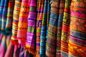 ai généré Thaïlande vibrant en tissu artisanat. photo