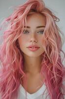 ai généré Sirène vagues la magie rose coiffure photo