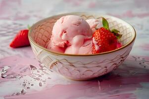 ai généré fraise la glace crème bol photo