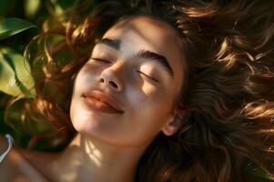 ai généré ébouriffé cheveux dans doux légumes verts insouciant beauté essence photo