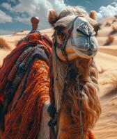 ai généré un image de une chameau permanent dans le désert photo