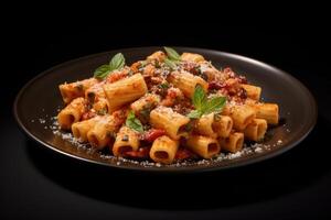 ai généré brun doré assiette rigatoni. produire ai photo