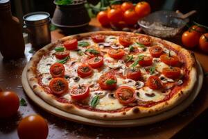 ai généré délicieux Pizza fait maison collation. produire ai photo