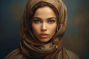 ai généré contemplatif musulman femme portrait. produire ai photo