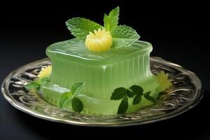 ai généré piquant assiette de citron gelée menthe. produire ai photo