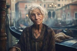 ai généré pittoresque vieux femme venise. produire ai photo