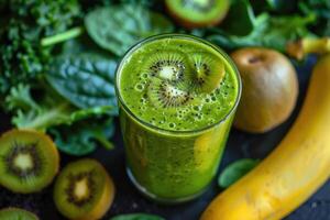 ai généré en bonne santé légumes verts smoothie fraîcheur dans une verre photo