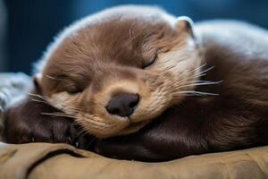 ai généré paisible loutre bébé dormir. produire ai photo