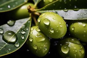 ai généré brillant Olives noir mariné fermer. produire ai photo