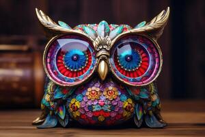 ai généré capricieux hibou des lunettes coloré. produire ai photo